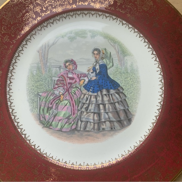 Vintage Plate Century by Salem USA Victorian Ladies  Burgundy Rim 23K Gold Trim - Picture 2 of 10